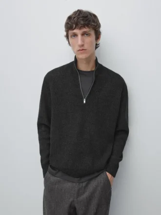 Mock Neck Knit Sweater with Zip