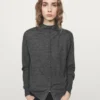 Mock Turtleneck Cardigan with Covered Buttons