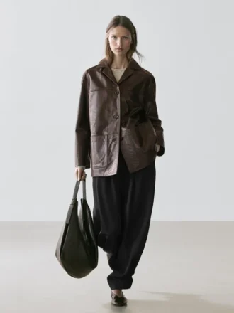 Nappa Leather Blazer with Buttons