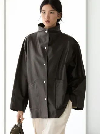Nappa Leather Cape Parka with Pockets