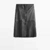 Nappa Leather Midi Skirt with Lace Detail