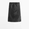 Nappa Leather Midi Skirt with Lace Detail