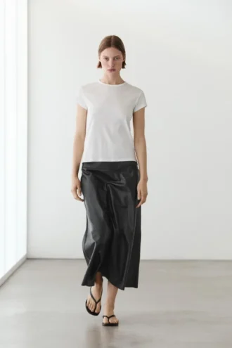 Nappa Leather Midi Skirt with Seams