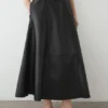 Nappa Leather Midi Skirt with Seams