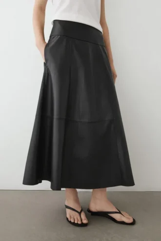 Nappa Leather Midi Skirt with Seams
