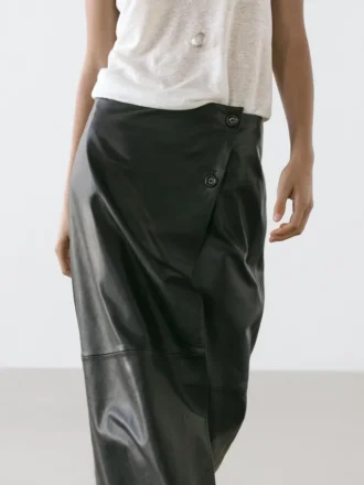 Nappa Leather Midi Skirt with Seams