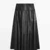 Nappa Leather Midi Skirt with Seams