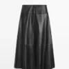 Nappa Leather Midi Skirt with Seams