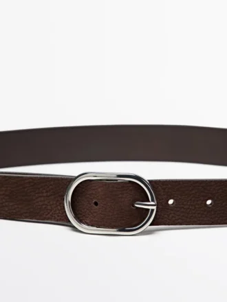 Nubuck Leather Belt with Oval Buckle