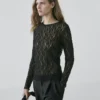 Openwork Knit Top with Long Sleeves and Lace