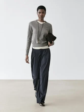 Pleated Wool Blend Trousers