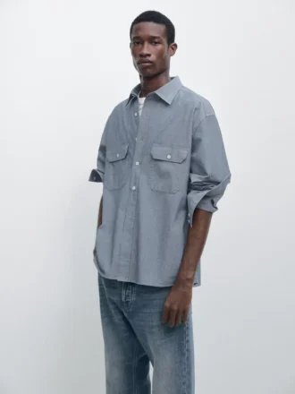 Regular Fit Denim Shirt with Pocket Details