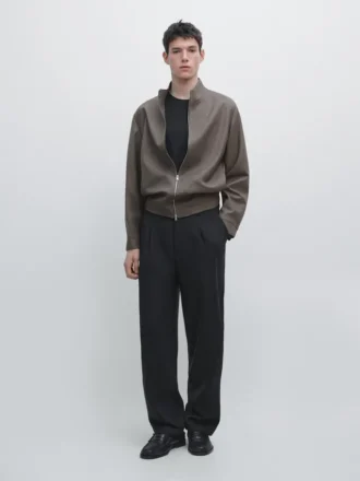 Relaxed Fit Wool Blend Trousers with Darts