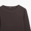 Ribbed Long Sleeve Melange T-Shirt