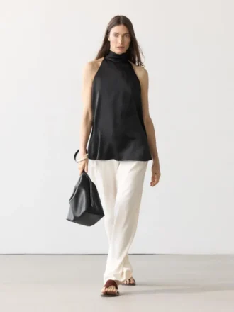 Satin Halter Top with Tie Detail