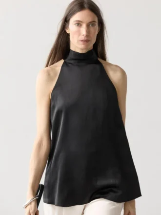 Satin Halter Top with Tie Detail