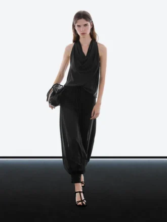 Semi-Sheer Sarouel Trousers with Button Details