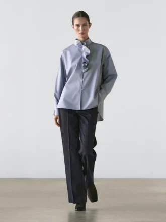 Shirt with Ruffled Collar Detail