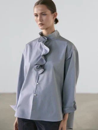Shirt with Ruffled Collar Detail
