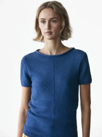 Short Sleeve Knit Cotton Blend Sweater
