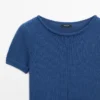 Short Sleeve Knit Cotton Blend Sweater