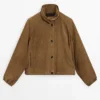 Short Suede Leather Bomber Jacket