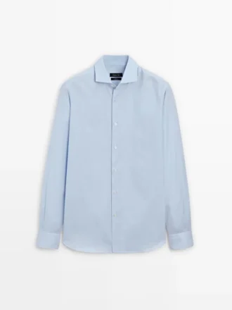 Slim Fit Micro-Checked 100% Cotton Shirt