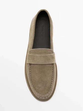 Split Leather Loafers with Caramel Sole