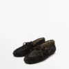 Split Leather Loafers with Gathered Bow
