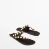 Split Leather Sandals with Studs