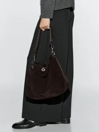 Split Suede Leather Bag with Eyelets