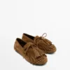 Split Suede Loafers with Fringing and Tassels