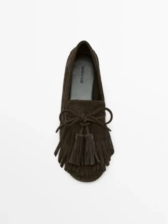 Split Suede Loafers with Fringing and Tassels