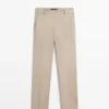 Straight-Leg Linen Blend Trousers