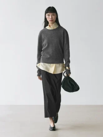 Straight Linen Blend Midi Skirt