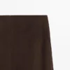 Straight Nubuck Leather Midi Skirt