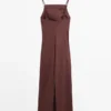 Strappy Stretch Linen Blend Midi Dress