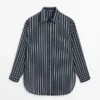 Striped Flowing Shirt with Pocket Detail