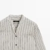 Striped Flowing Shirt with Stand Collar