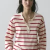 Striped Knit Cotton Henley Sweater