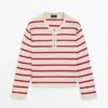 Striped Knit Cotton Henley Sweater