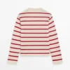 Striped Knit Cotton Henley Sweater