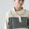 Striped Knit Polo Collar Sweater