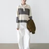 Striped Knit Polo Collar Sweater