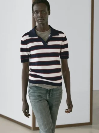 Striped Knit Polo Sweater