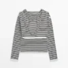 Striped Knit Sweater with Sleeve Detail