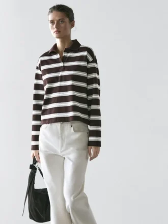 Striped Long Sleeve Cotton Polo Shirt