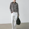 Striped Long Sleeve Cotton Polo Shirt