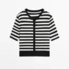Striped Short Sleeve Knit Cardigan