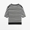 Striped Short Sleeve Knit Cardigan